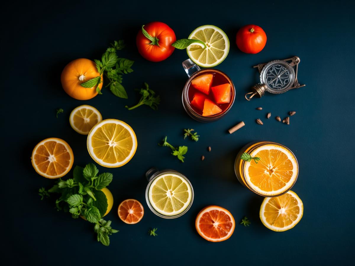 Cocktail ingredients laid out for a mixology class